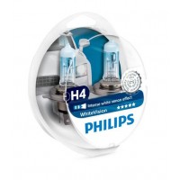 Галогеновая автолампа H4 Philips P43t-38 12V 60/55W White Vision +60% (4300K) 12342WHVSM к-кт2шт.