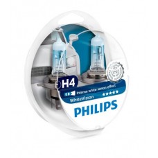 Галогенова автолампа H4 Philips P43t-38 12V 60/55W White Vision +60% (4300K) 12342WHVSM к-кт2шт.